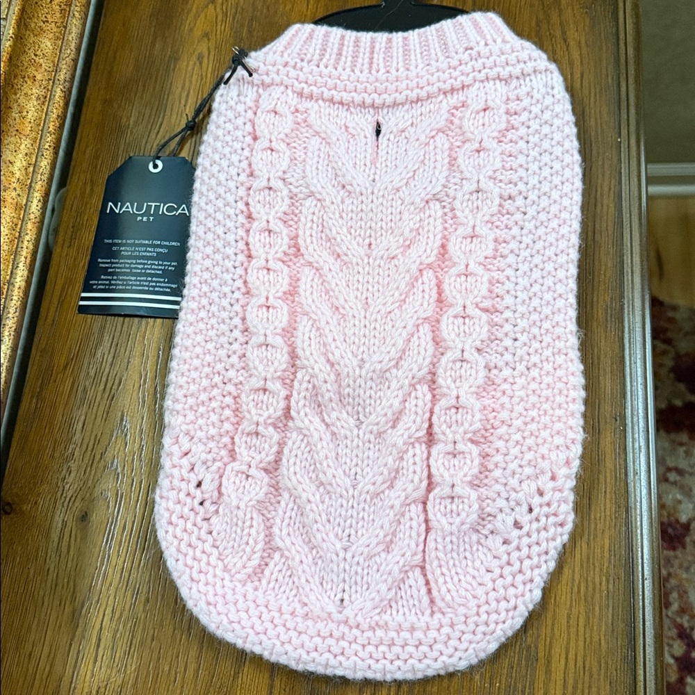 Nautica Pet Light Pink Cable Knit Sweater. Size S. Beautiful classic knit.